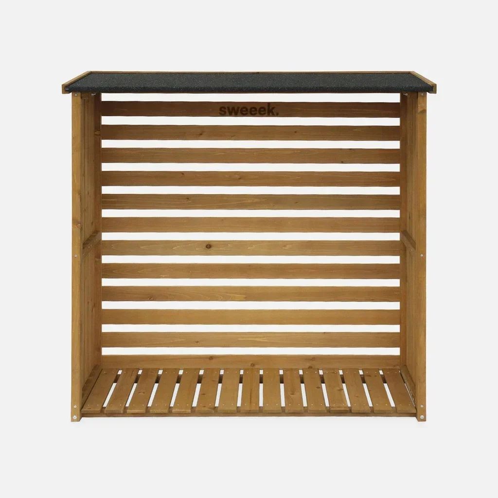 Abri bûches en sapin 120 cm - Rangement bois extérieur avec toiture bitumée