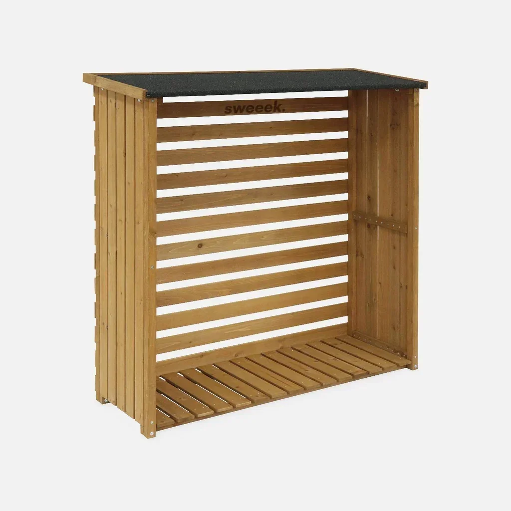 Abri bûches en sapin 120 cm - Rangement bois extérieur avec toiture bitumée