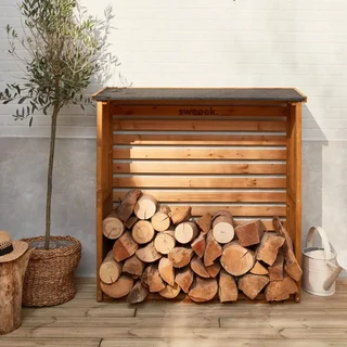 Abri bûches en sapin 120 cm - Rangement bois extérieur avec toiture bitumée