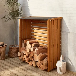 Abri bûches en sapin 120 cm - Rangement bois extérieur avec toiture bitumée