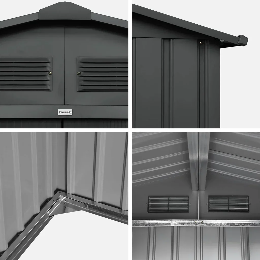Metall-Gartenhaus 8,95 m² anthrazit mit Anker-Set inklusive