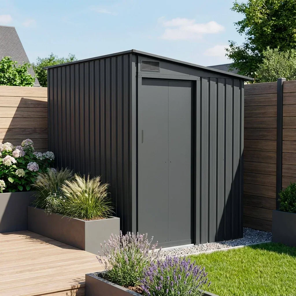 Abri jardin acier galvanisé 2,91m² porte coulissante anthracite