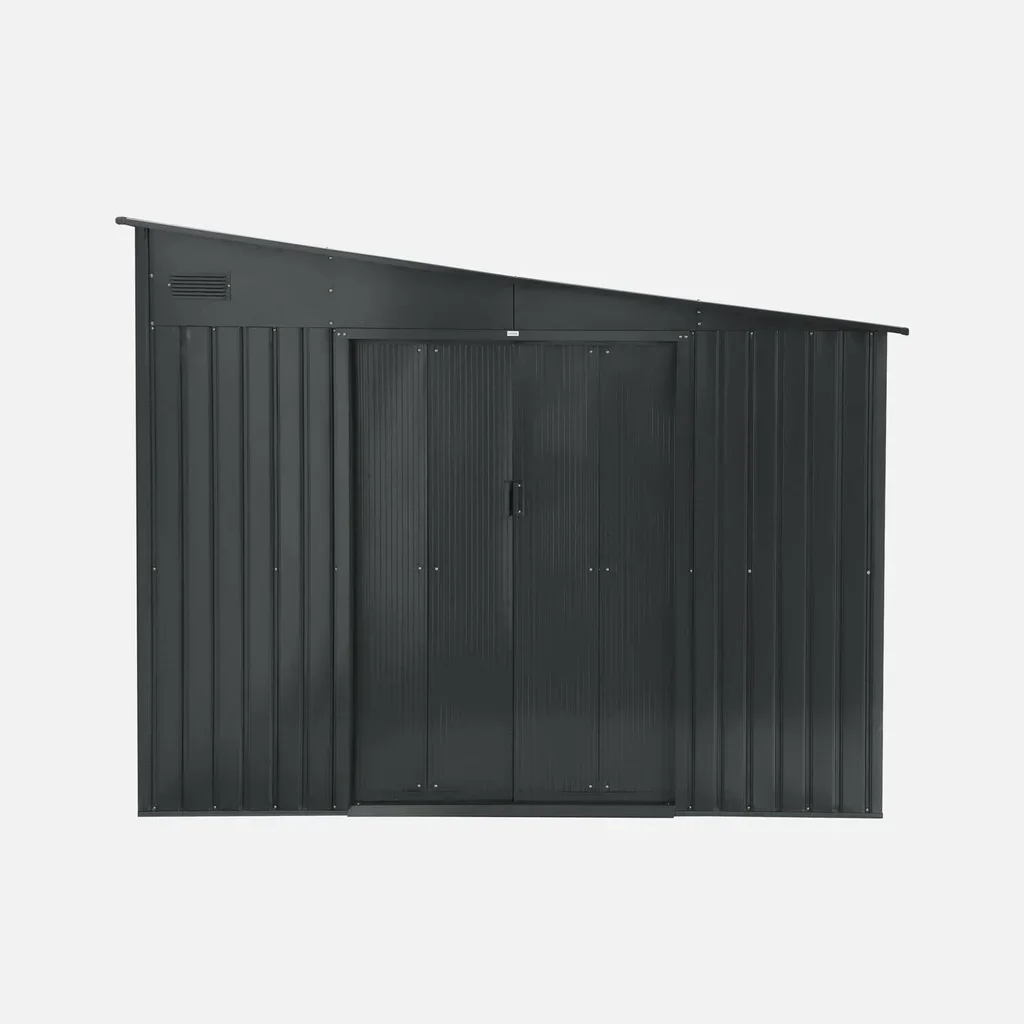 Abri de jardin adossable métal 8,96m² anthracite verrouillable