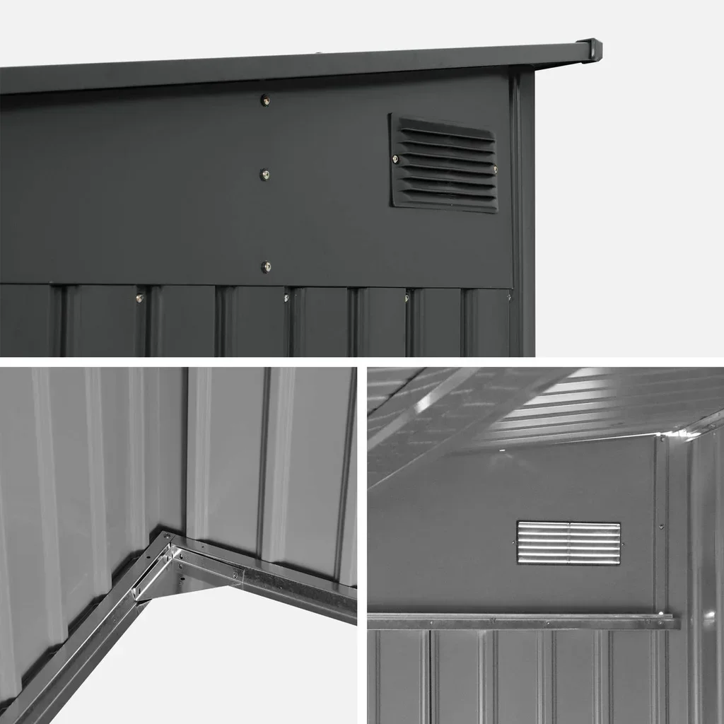 Abri de jardin adossable métal 8,96m² anthracite verrouillable