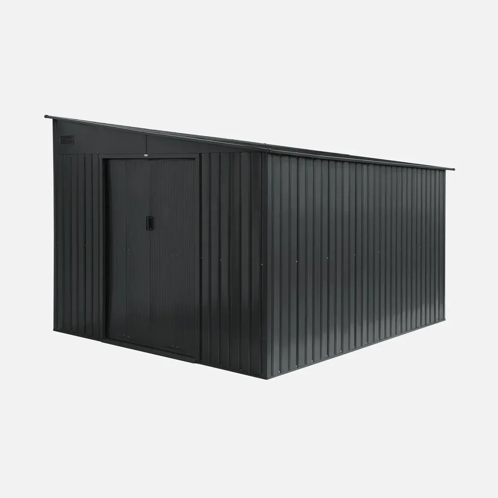 Abri de jardin adossable métal 8,96m² anthracite verrouillable