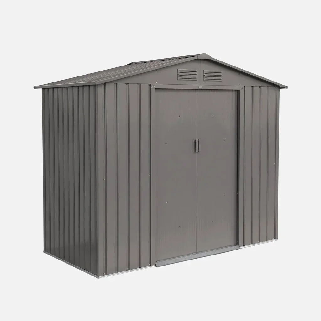 Abri de jardin métal anthracite 2,71 m² avec portes coulissantes et kit d'ancrage