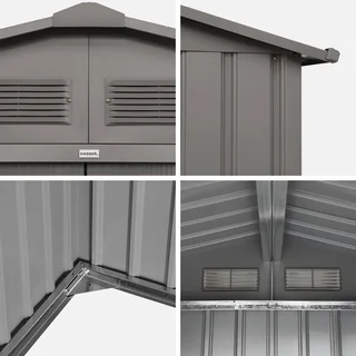Abri de jardin métal anthracite 2,71 m² avec portes coulissantes et kit d'ancrage