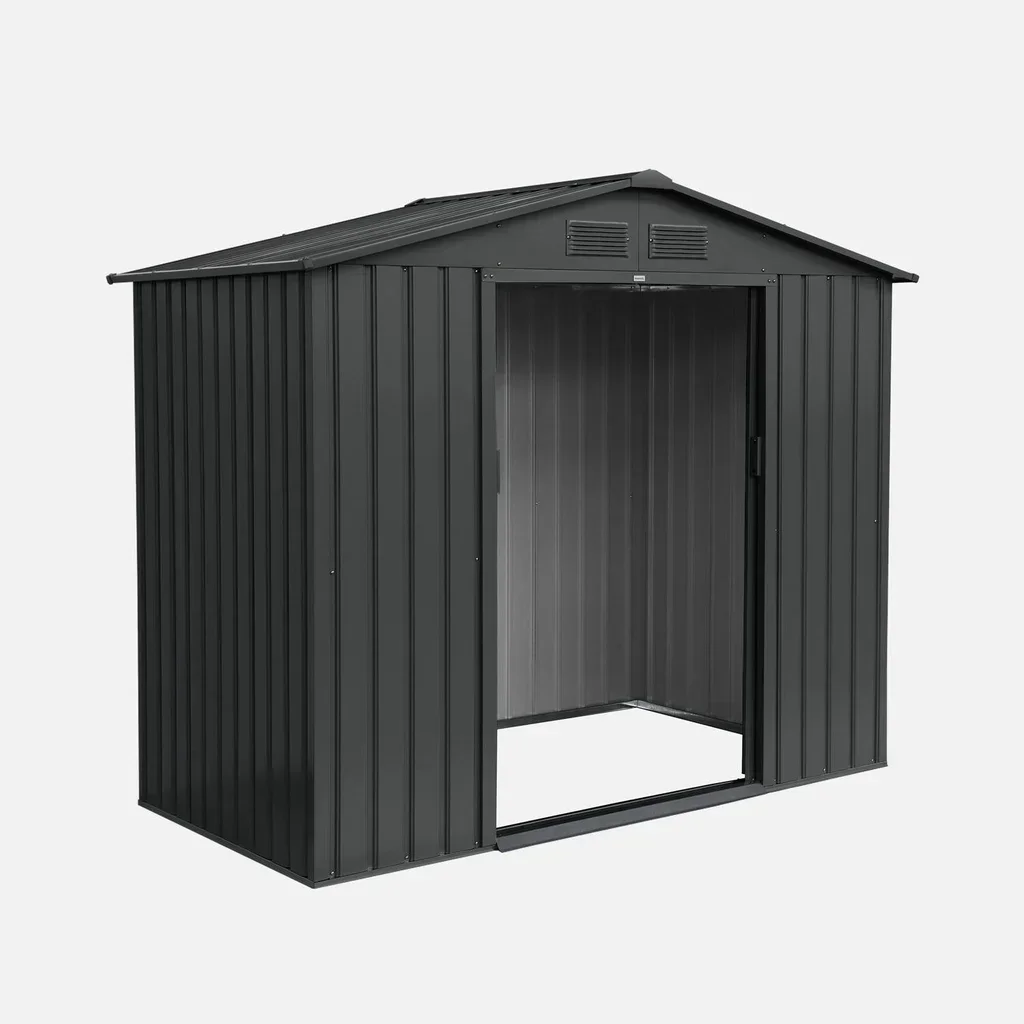 Abri de jardin métal 2,71 m² anthracite avec kit ancrage et portes coulissantes