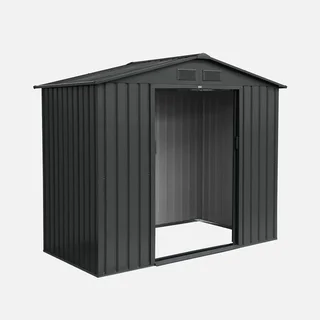 Abri de jardin métal 2,71 m² anthracite avec kit ancrage et portes coulissantes