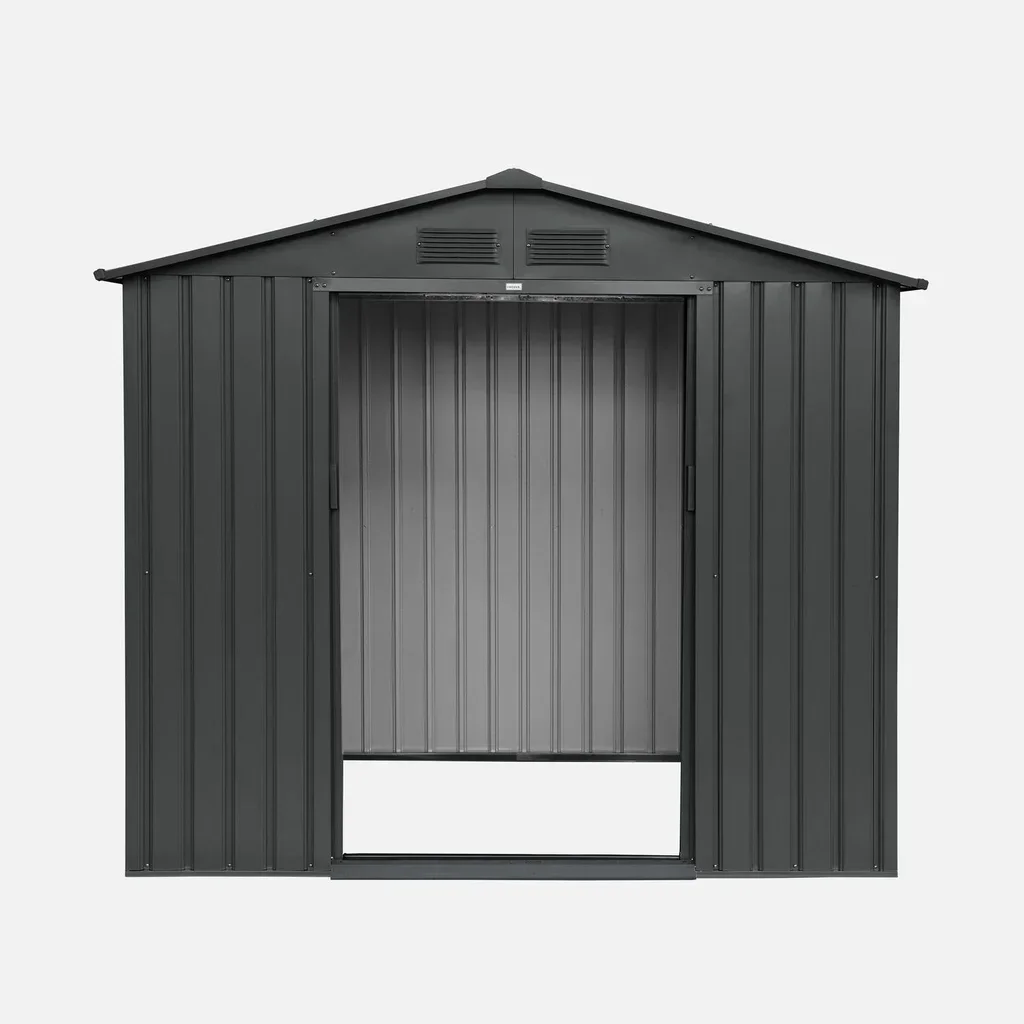 Abri de jardin métal 2,71 m² anthracite avec kit ancrage et portes coulissantes