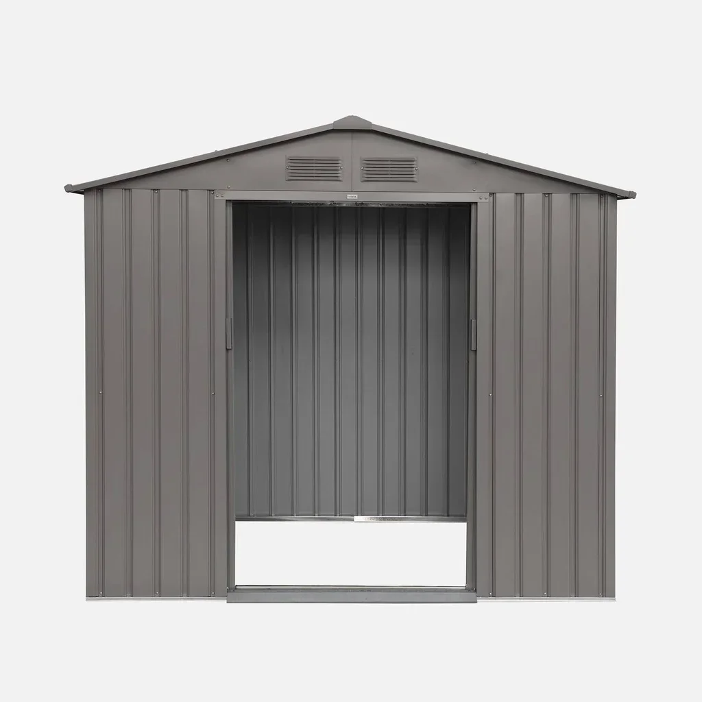 Abri de jardin métal anthracite 2,71 m² avec portes coulissantes et kit d'ancrage