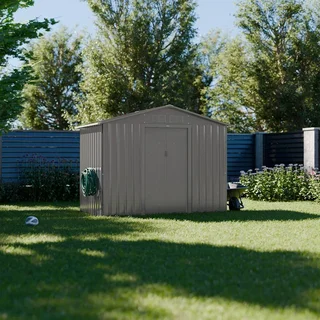 Abri de jardin métal anthracite 2,71 m² avec portes coulissantes et kit d'ancrage
