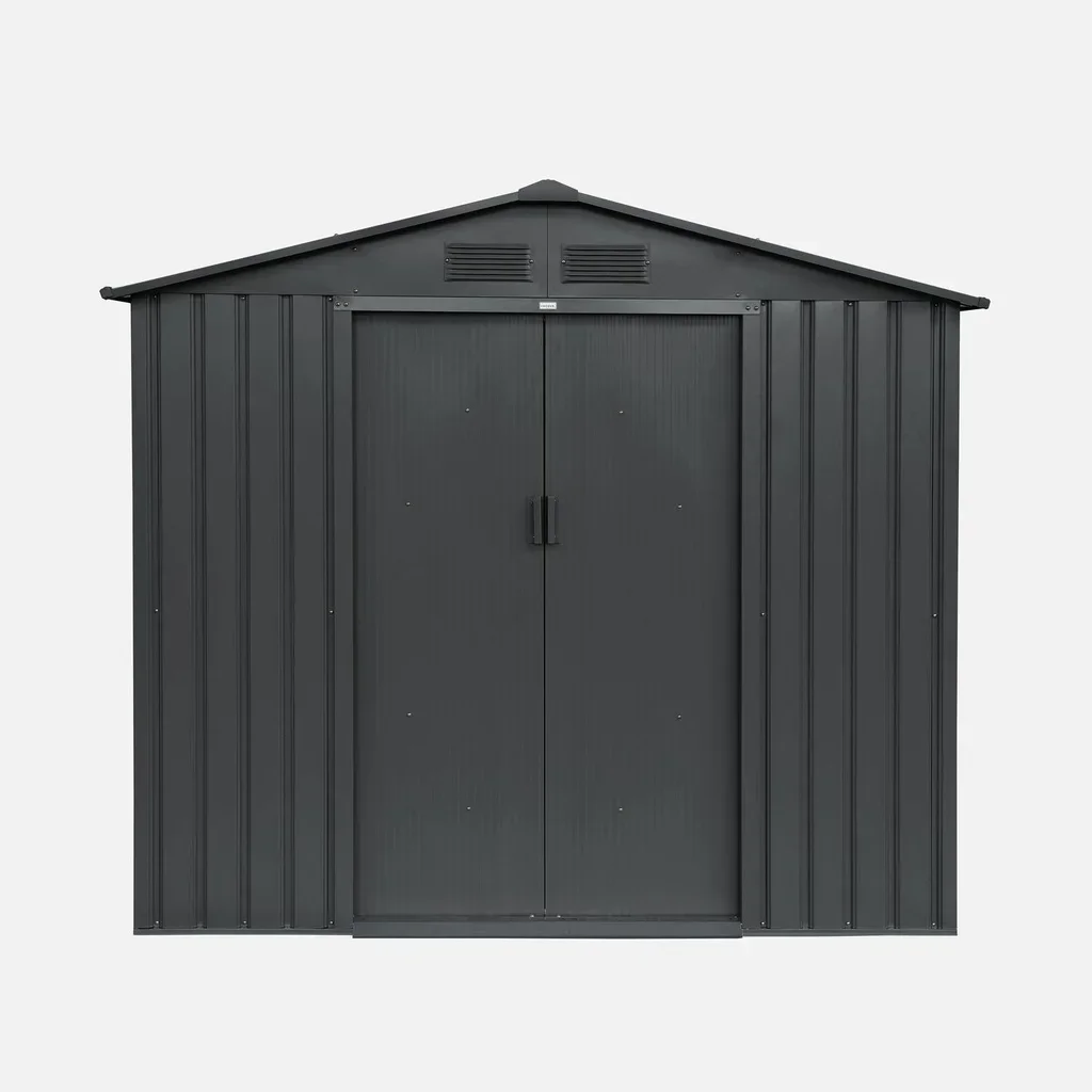 Abri de jardin métal 2,71 m² anthracite avec kit ancrage et portes coulissantes