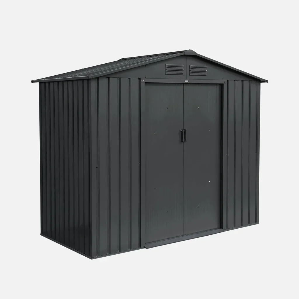 Abri de jardin métal 2,71 m² anthracite avec kit ancrage et portes coulissantes