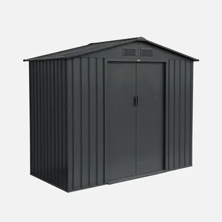 Abri de jardin métal 2,71 m² anthracite avec kit ancrage et portes coulissantes