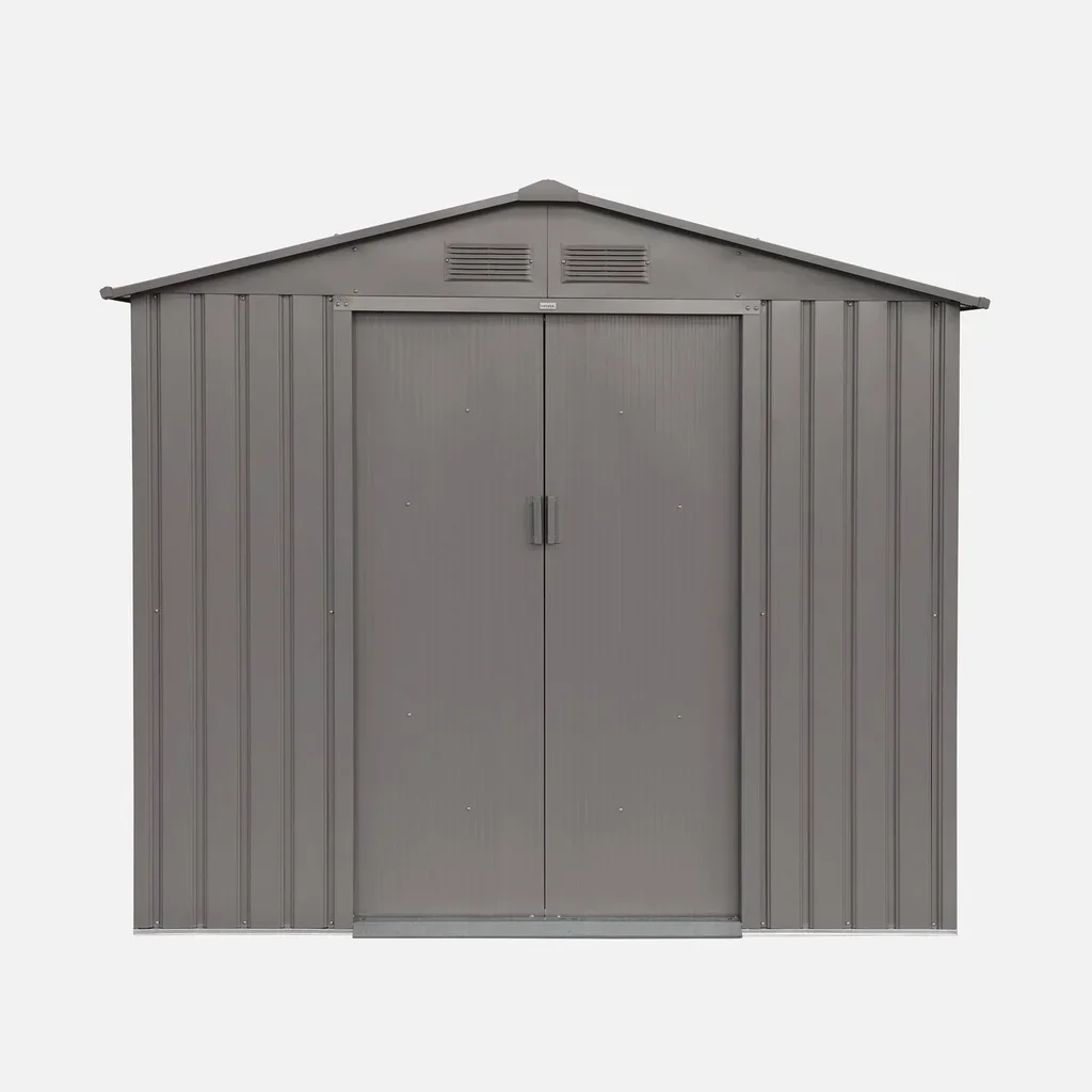 Abri de jardin métal anthracite 2,71 m² avec portes coulissantes et kit d'ancrage