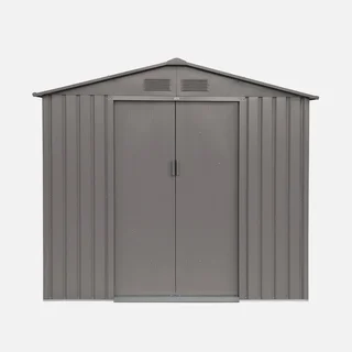 Abri de jardin métal anthracite 2,71 m² avec portes coulissantes et kit d'ancrage