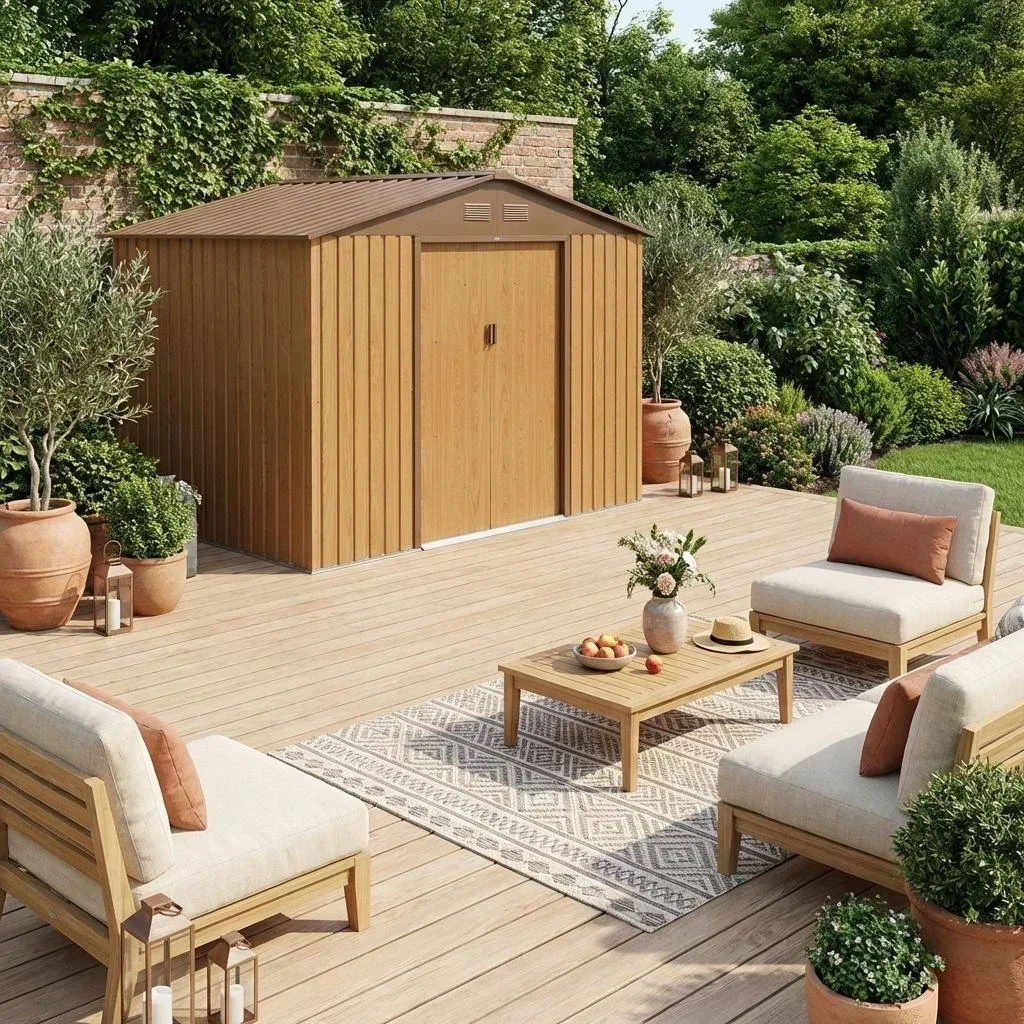 Abri jardin métal 5,29m² anthracite portes coulissantes kit ancrage