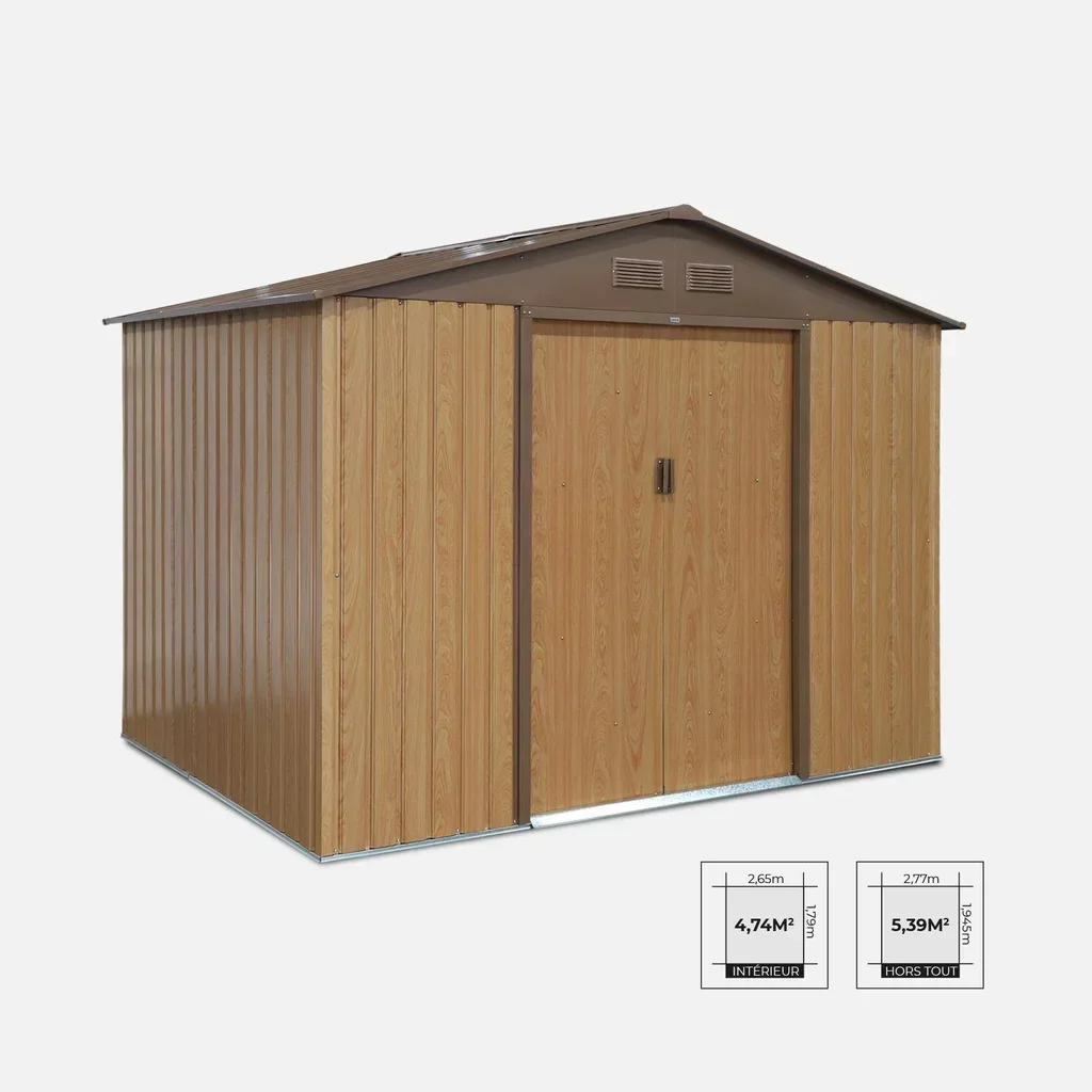 Abri jardin métal 5,29m² anthracite portes coulissantes kit ancrage