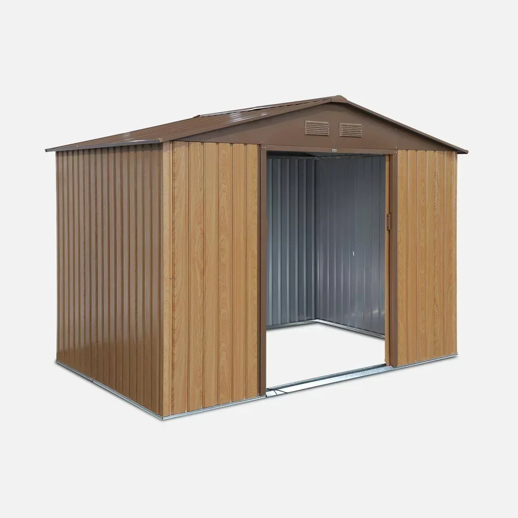 Abri jardin métal 5,29m² anthracite portes coulissantes kit ancrage