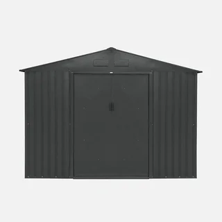 Abri de jardin métal 5,29 m² anthracite avec portes coulissantes et kit ancrage