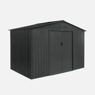 Abri de jardin métal 5,29 m² anthracite avec portes coulissantes et kit ancrage