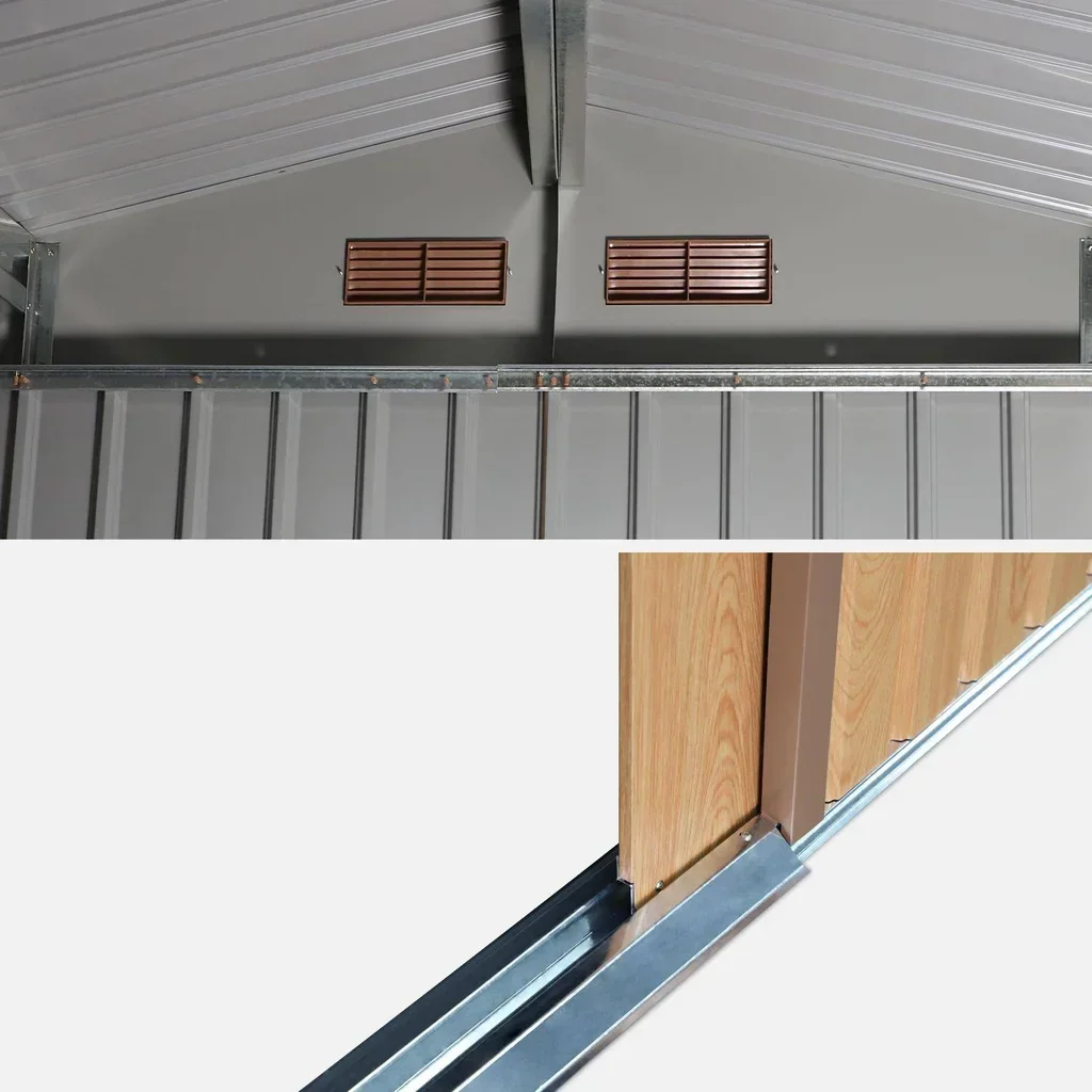 Abri jardin métal 5,29m² anthracite portes coulissantes kit ancrage