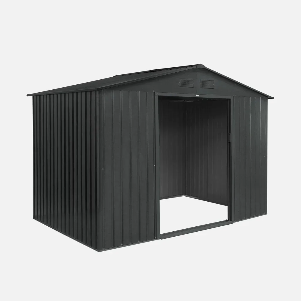 Abri de jardin métal 5,29 m² anthracite avec portes coulissantes et kit ancrage