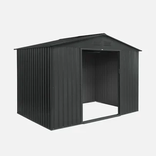 Abri de jardin métal 5,29 m² anthracite avec portes coulissantes et kit ancrage