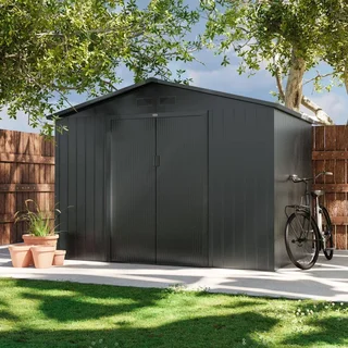 Abri de jardin métal 5,29 m² anthracite avec portes coulissantes et kit ancrage