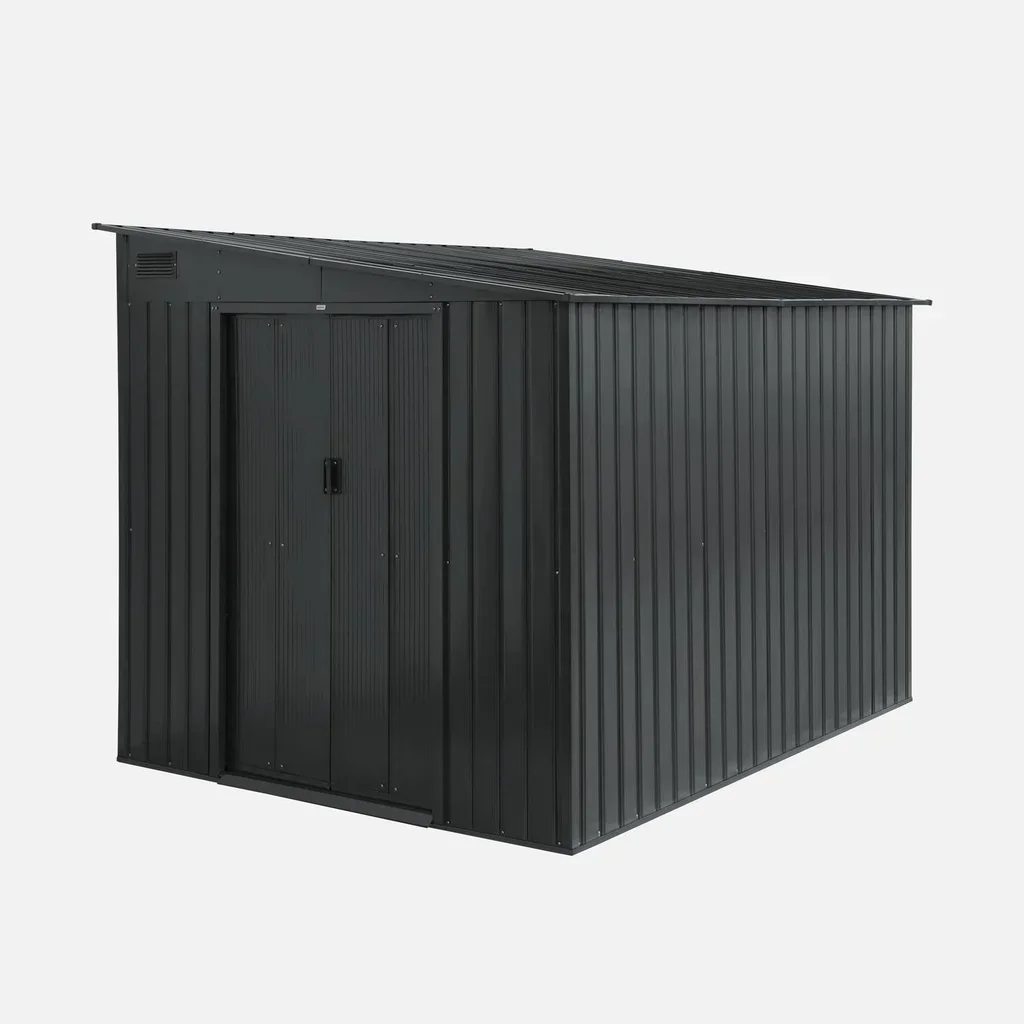 Abri jardin métal adossable 5,5m² anthracite porte coulissante