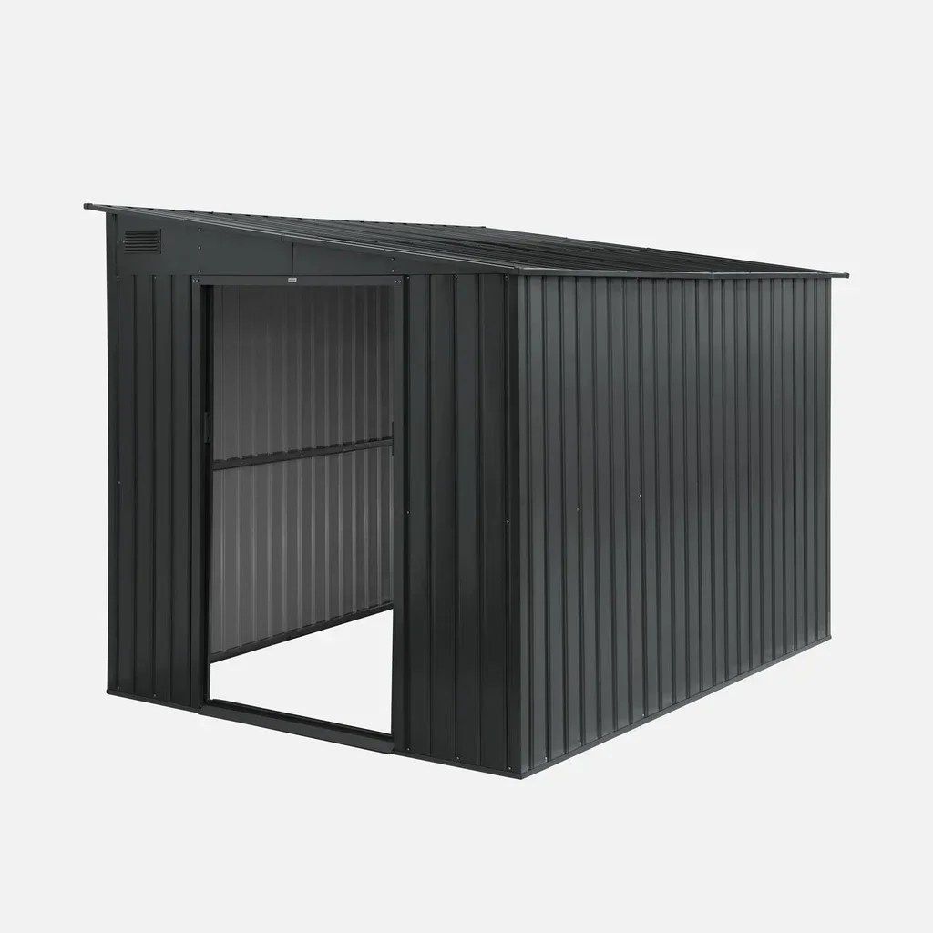 Abri jardin métal adossable 5,5m² anthracite porte coulissante