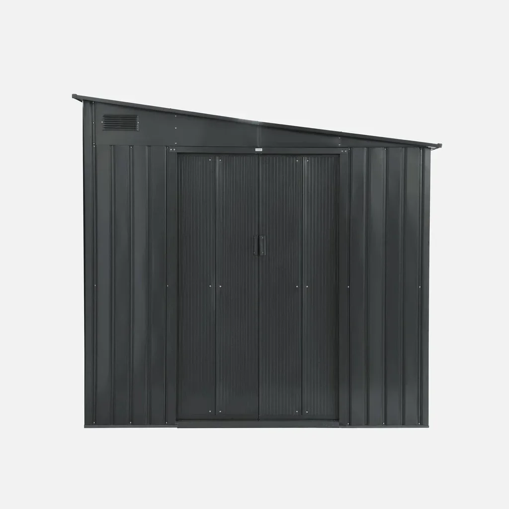 Abri jardin métal adossable 5,5m² anthracite porte coulissante