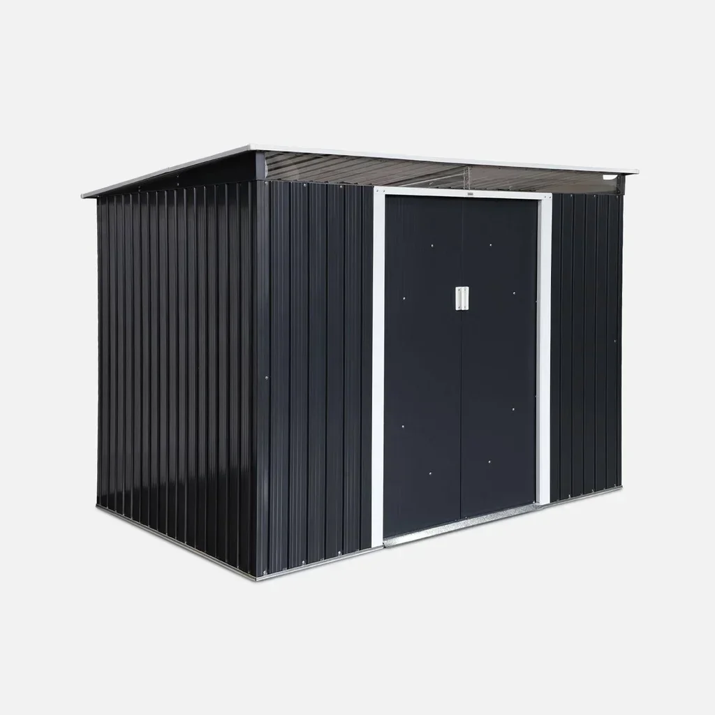 Abri de jardin métallique 4,72m² anthracite avec puits de lumière et kit d'ancrage