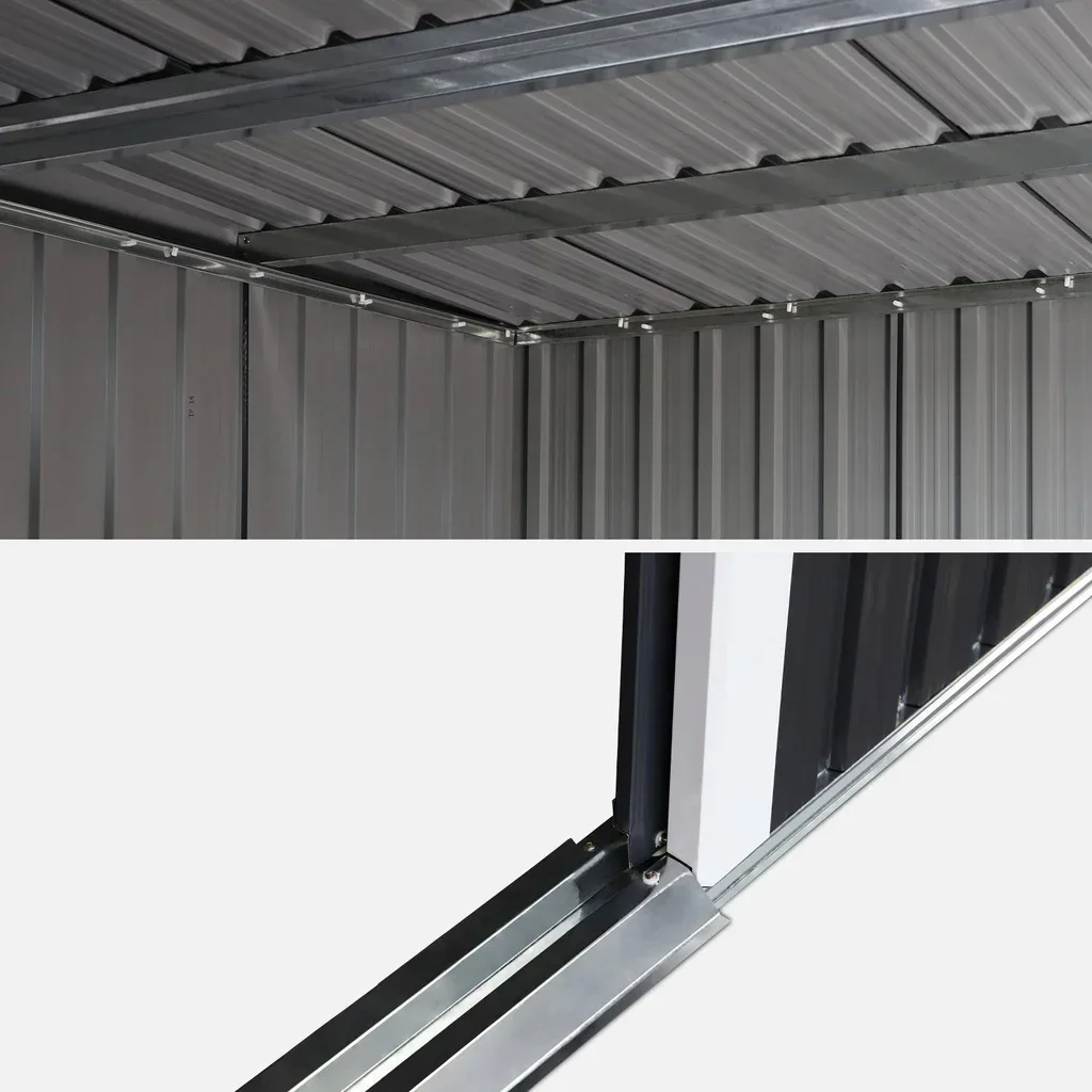 Abri de jardin métallique 4,72m² anthracite avec puits de lumière et kit d'ancrage