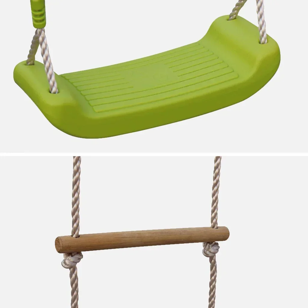Portique bois Mistral avec balançoire et échelle de corde pour enfants 3-12 ans