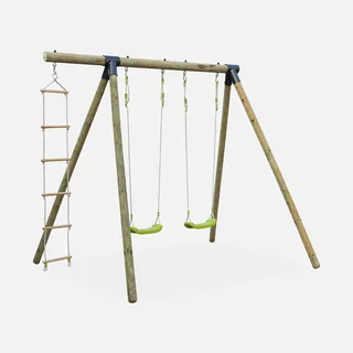 Portique bois Mistral avec balançoire et échelle de corde pour enfants 3-12 ans