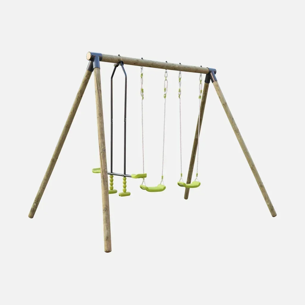 Aire de jeux Naroit avec balançoires face-à-face pour 4 enfants en pin traité vert