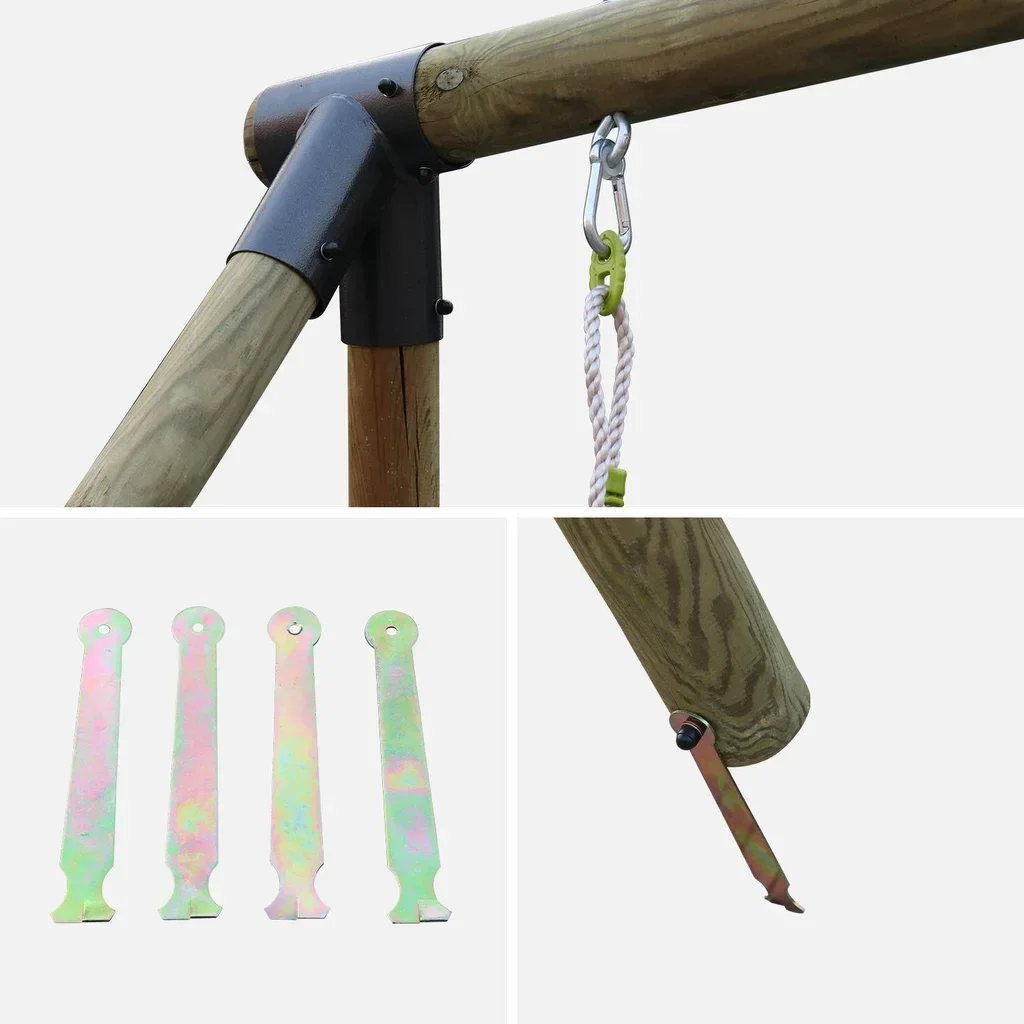 Aire de jeux bois enfant avec toboggan et double balançoire - Portique Marin
