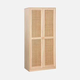 Armoire 2 portes cannage bois clair penderie étagères Camargue