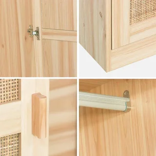 Armoire 2 portes cannage bois clair penderie étagères Camargue