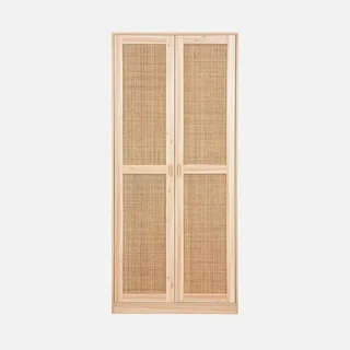 Armoire 2 portes cannage bois clair penderie étagères Camargue