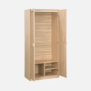 Armoire 2 portes cannage bois clair penderie étagères Camargue