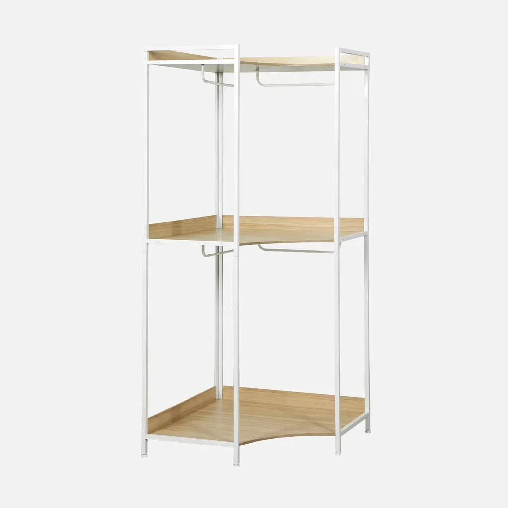Armoire d'angle industrielle bois métal 4 tringles 2 étagères modulable