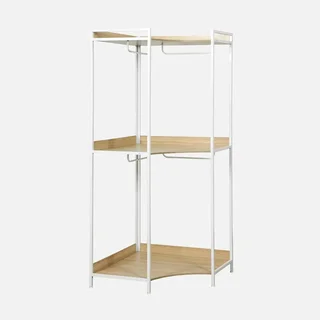 Armoire d'angle industrielle bois métal 4 tringles 2 étagères modulable