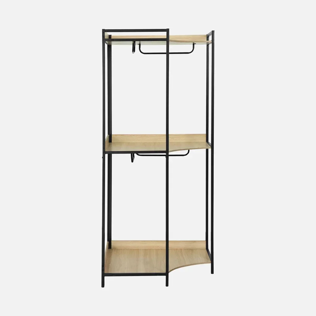Armoire d'angle style industriel bois et métal 4 tringles 2 niveaux de rangement Clever