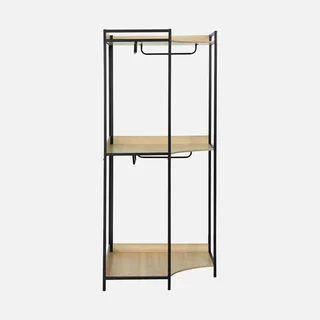 Armoire d'angle style industriel bois et métal 4 tringles 2 niveaux de rangement Clever