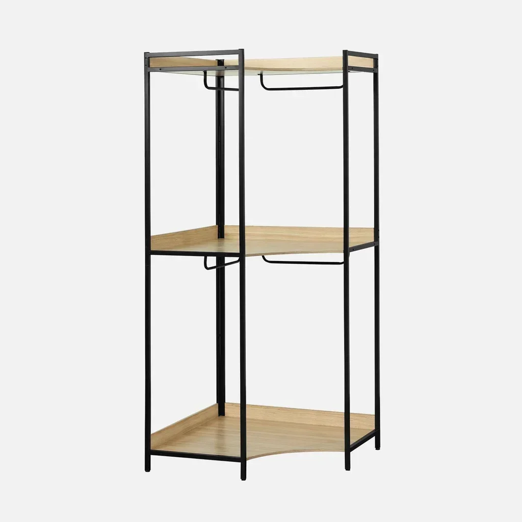 Armoire d'angle style industriel bois et métal 4 tringles 2 niveaux de rangement Clever