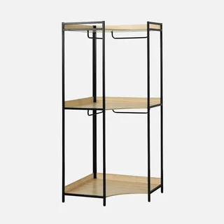 Armoire d'angle style industriel bois et métal 4 tringles 2 niveaux de rangement Clever