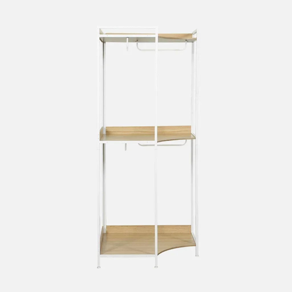 Armoire d'angle industrielle bois métal 4 tringles 2 étagères modulable